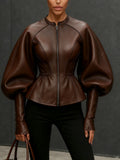 Remi™ | Faux Leather Balloon-Sleeve Jacket