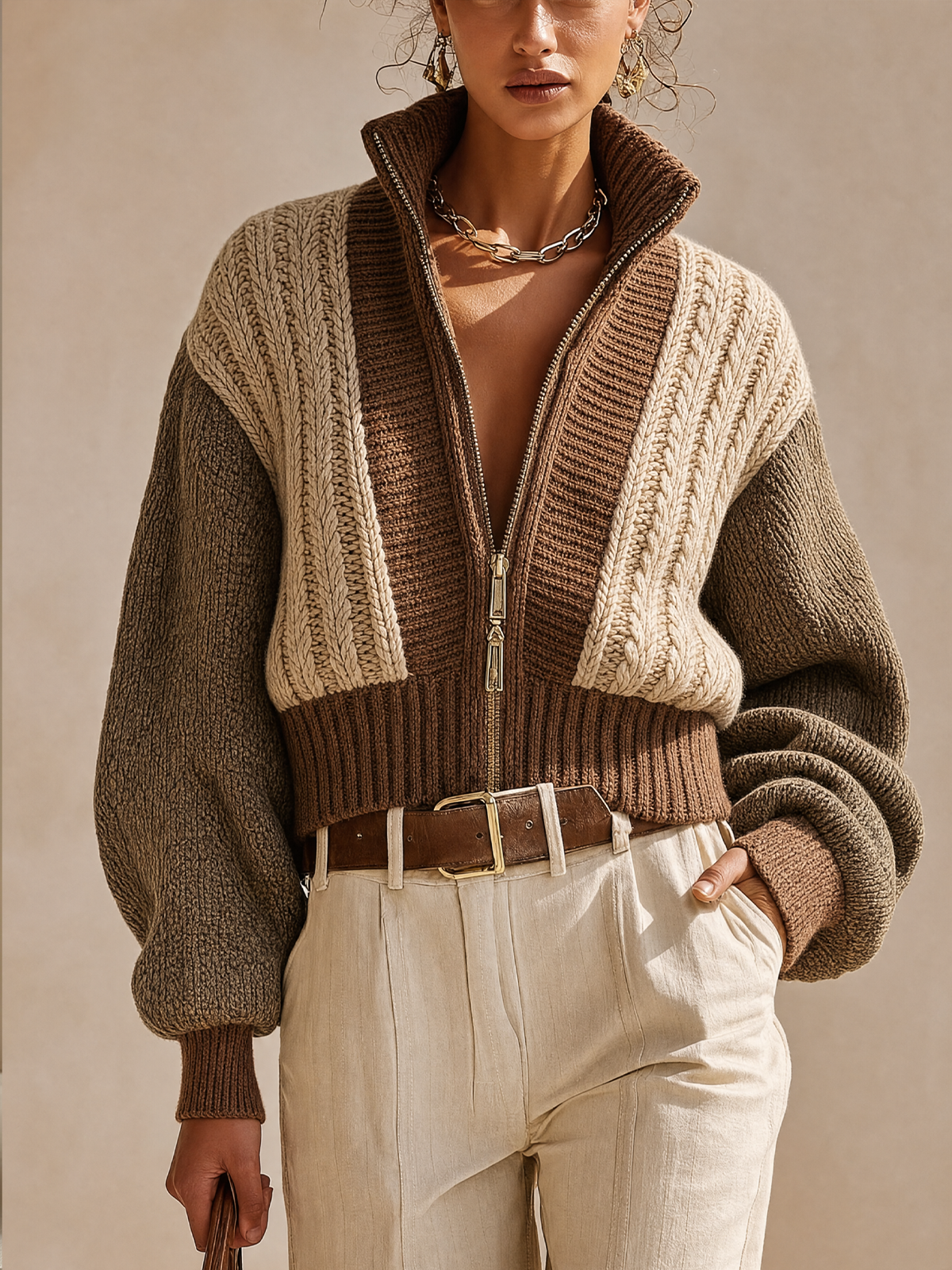 Blythe™ | Color Block Cable Knit Jacket