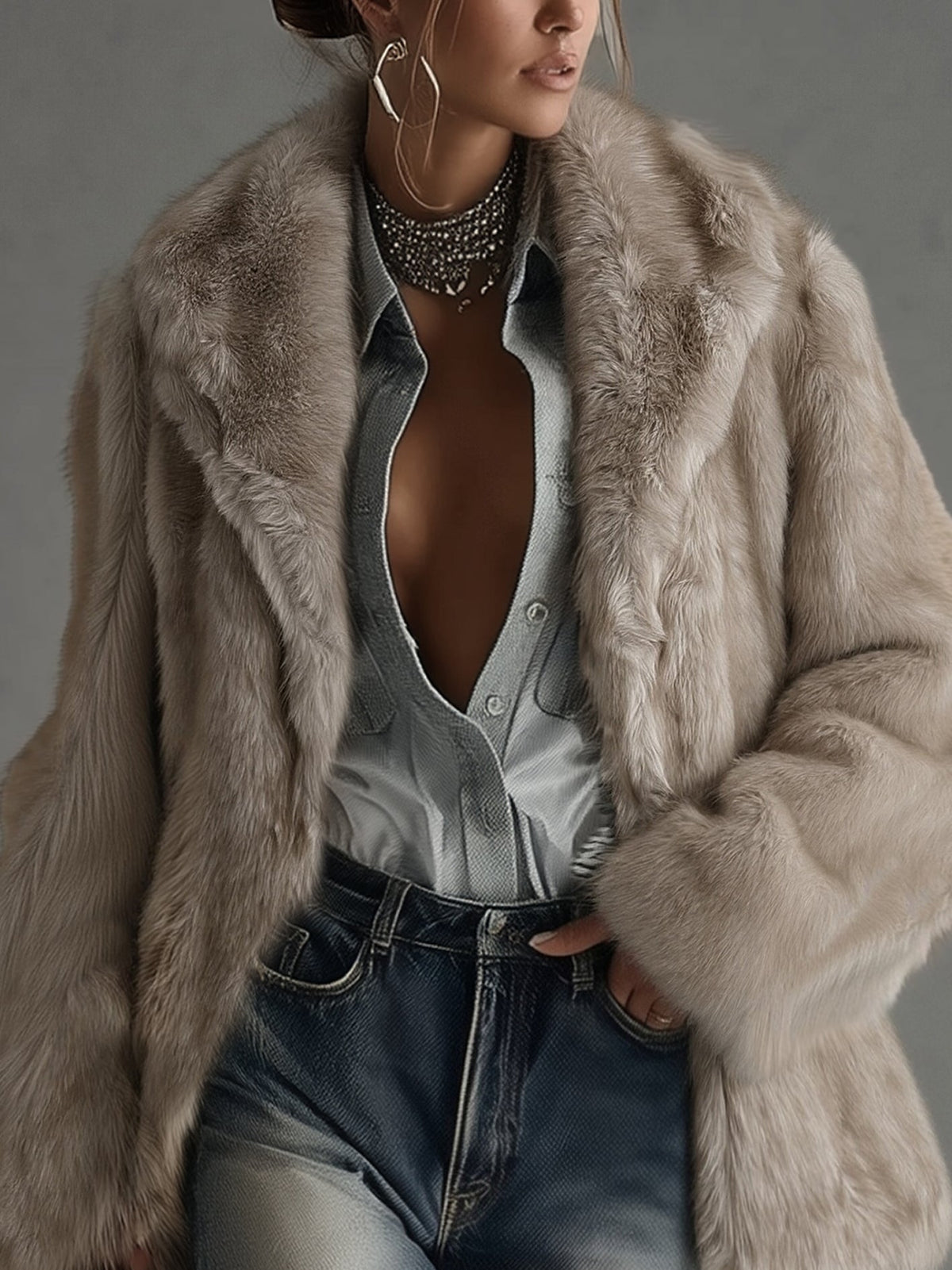 Taryn™ | Taupe Faux Fur Oversized Coat