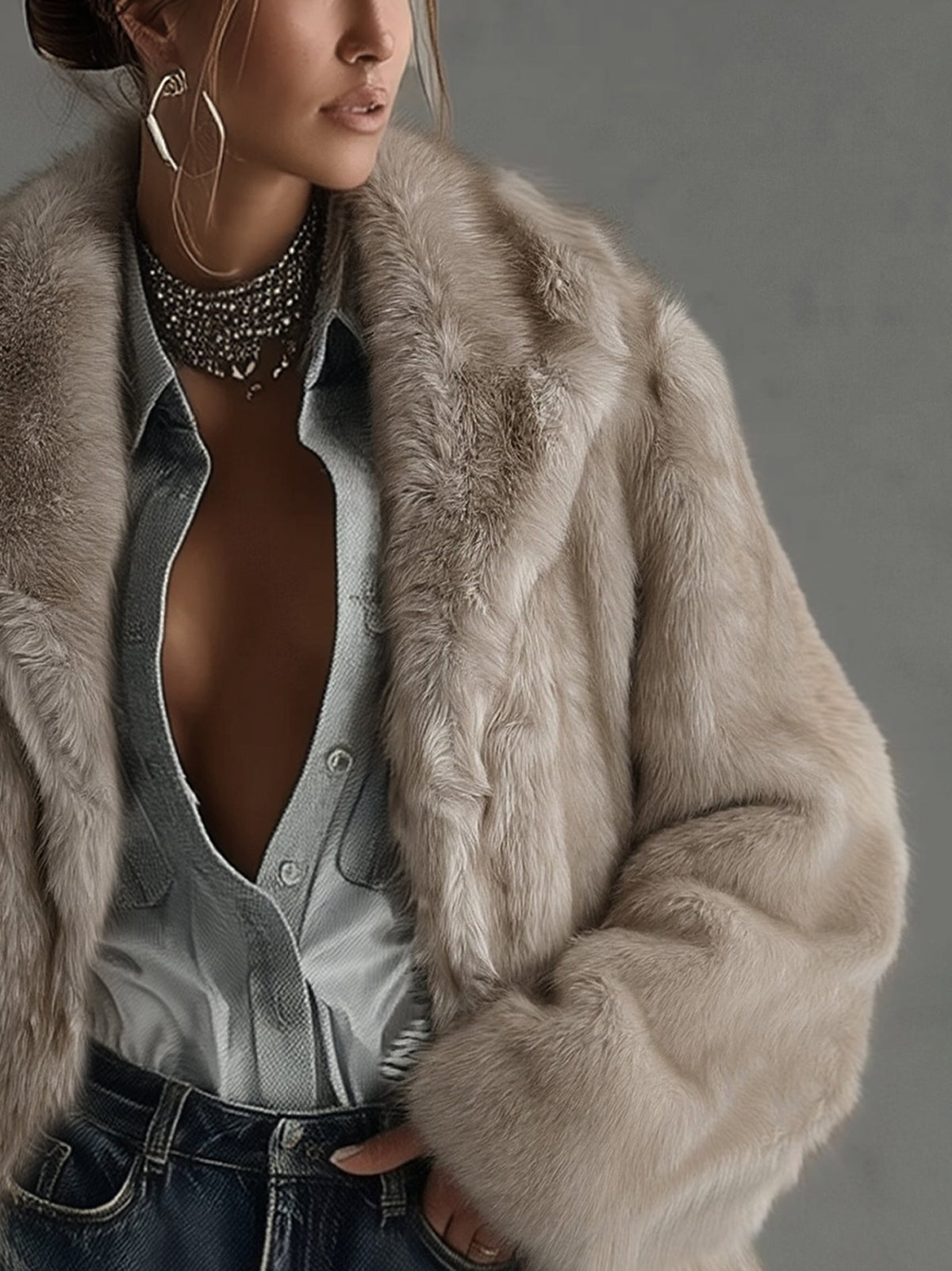Taryn™ | Taupe Faux Fur Oversized Coat