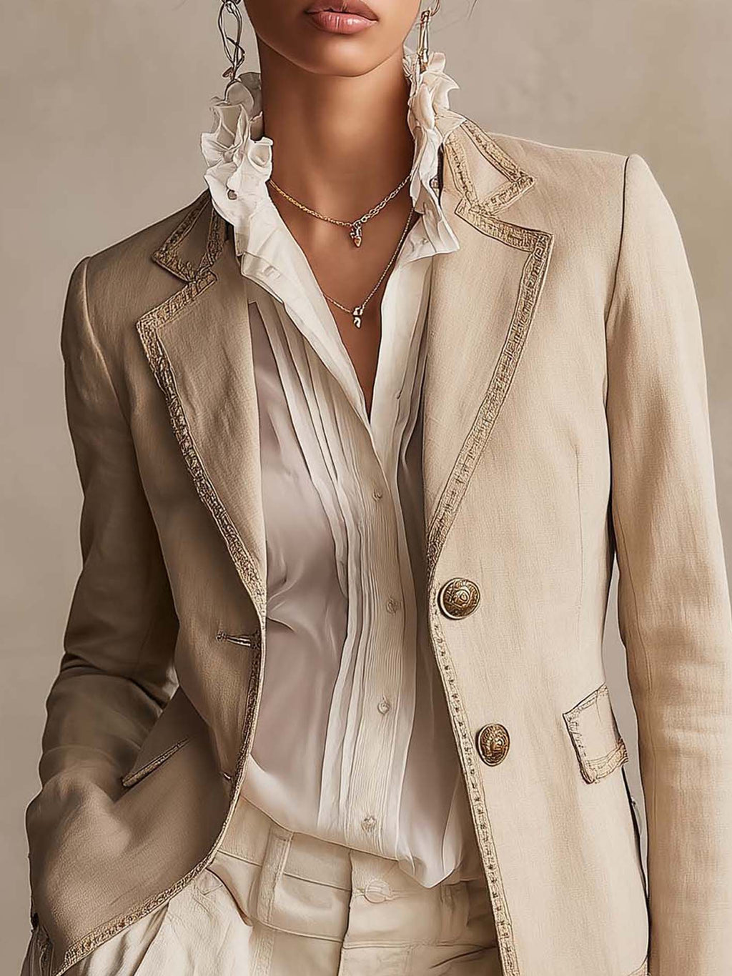 Josephine™ | Beige Vintage Trim Blazer