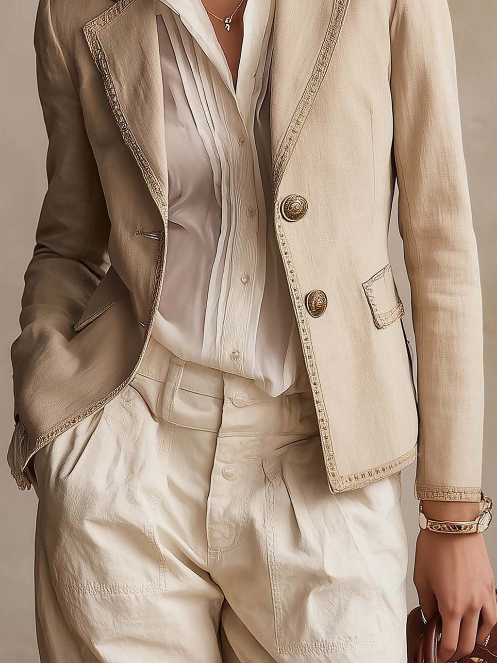 Josephine™ | Beige Vintage Trim Blazer