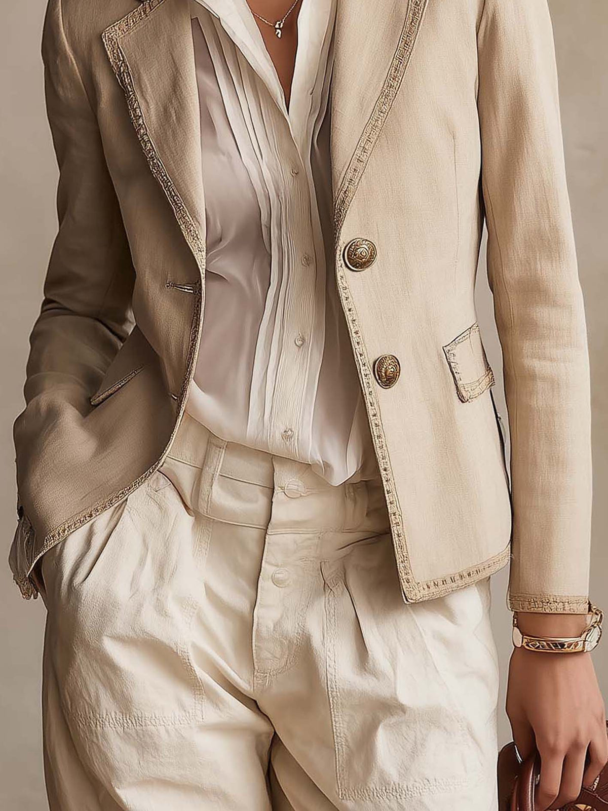 Josephine™ | Beige Vintage Trim Blazer