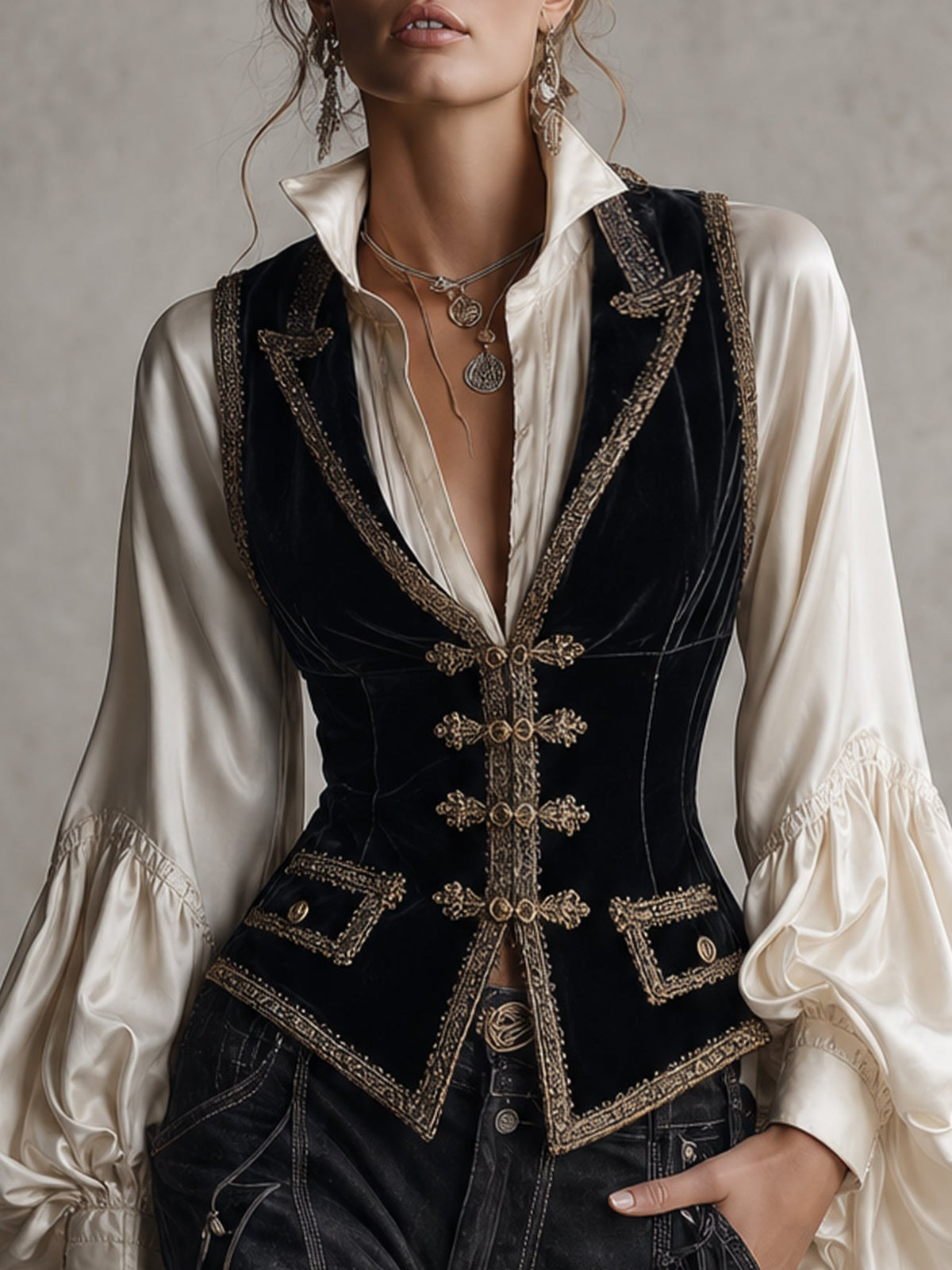 Odette™ | Black Velvet Sleeveless Vest