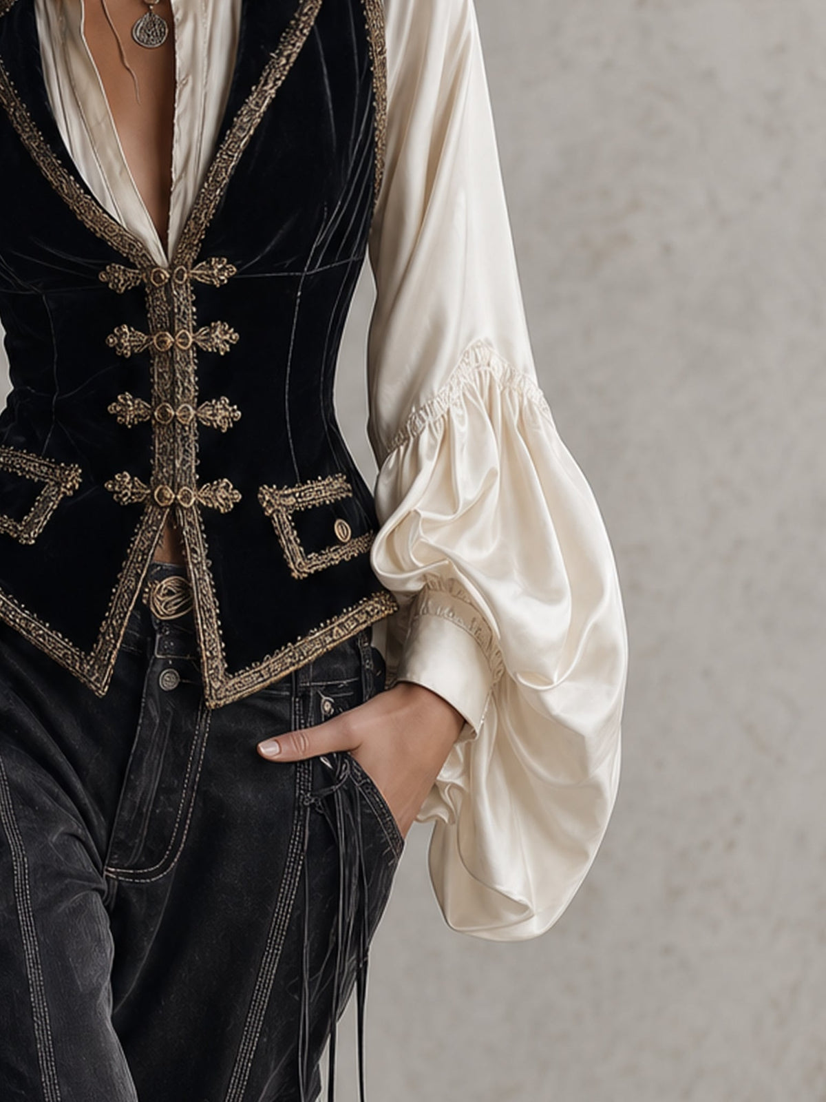 Odette™ | Black Velvet Sleeveless Vest