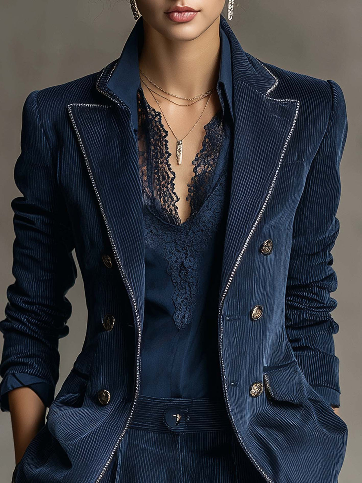 Vera™ | Navy Rhinestone-Trim Blazer