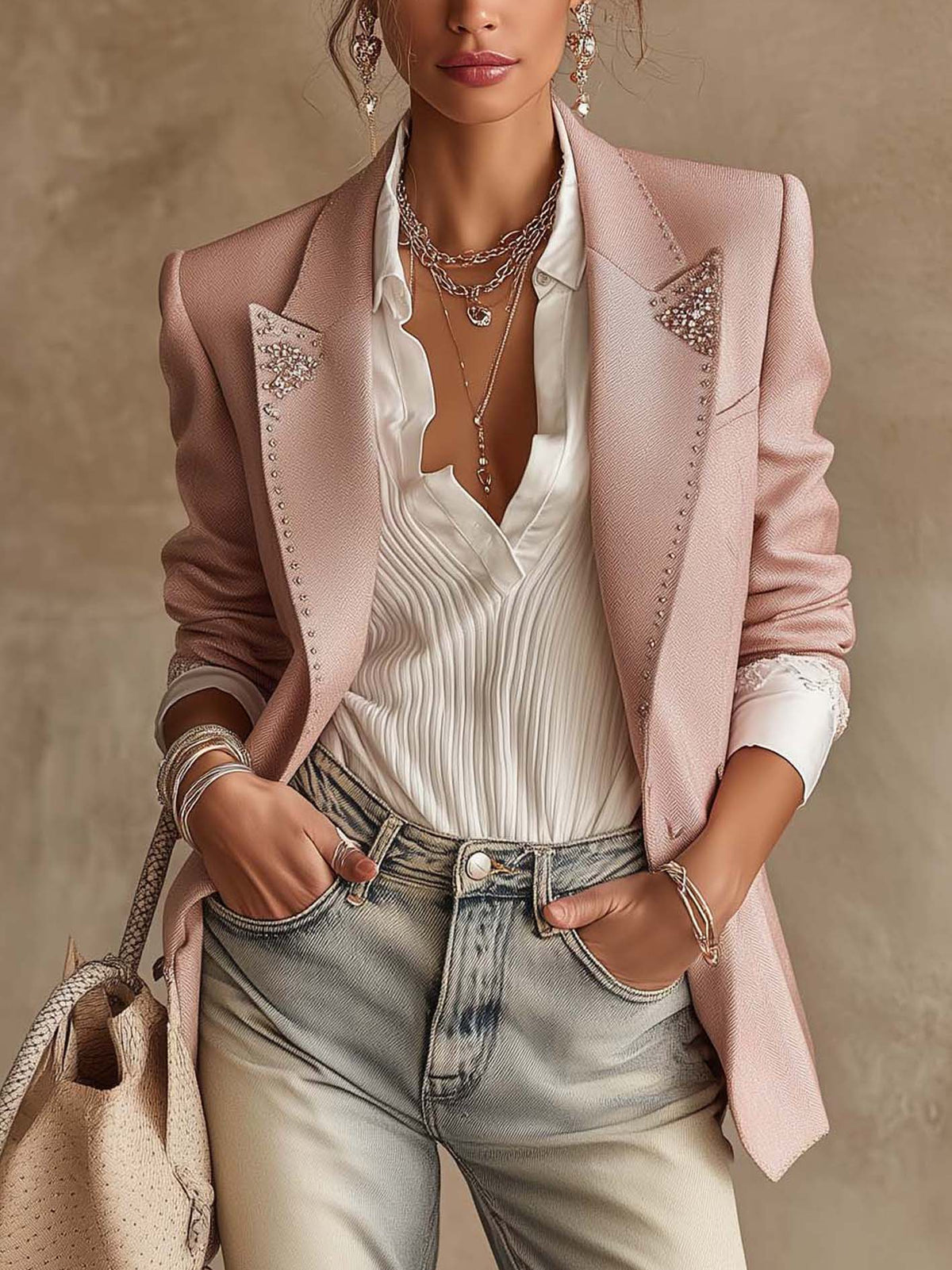 Crystal™ | Pink Rhinestone Tailored Blazer