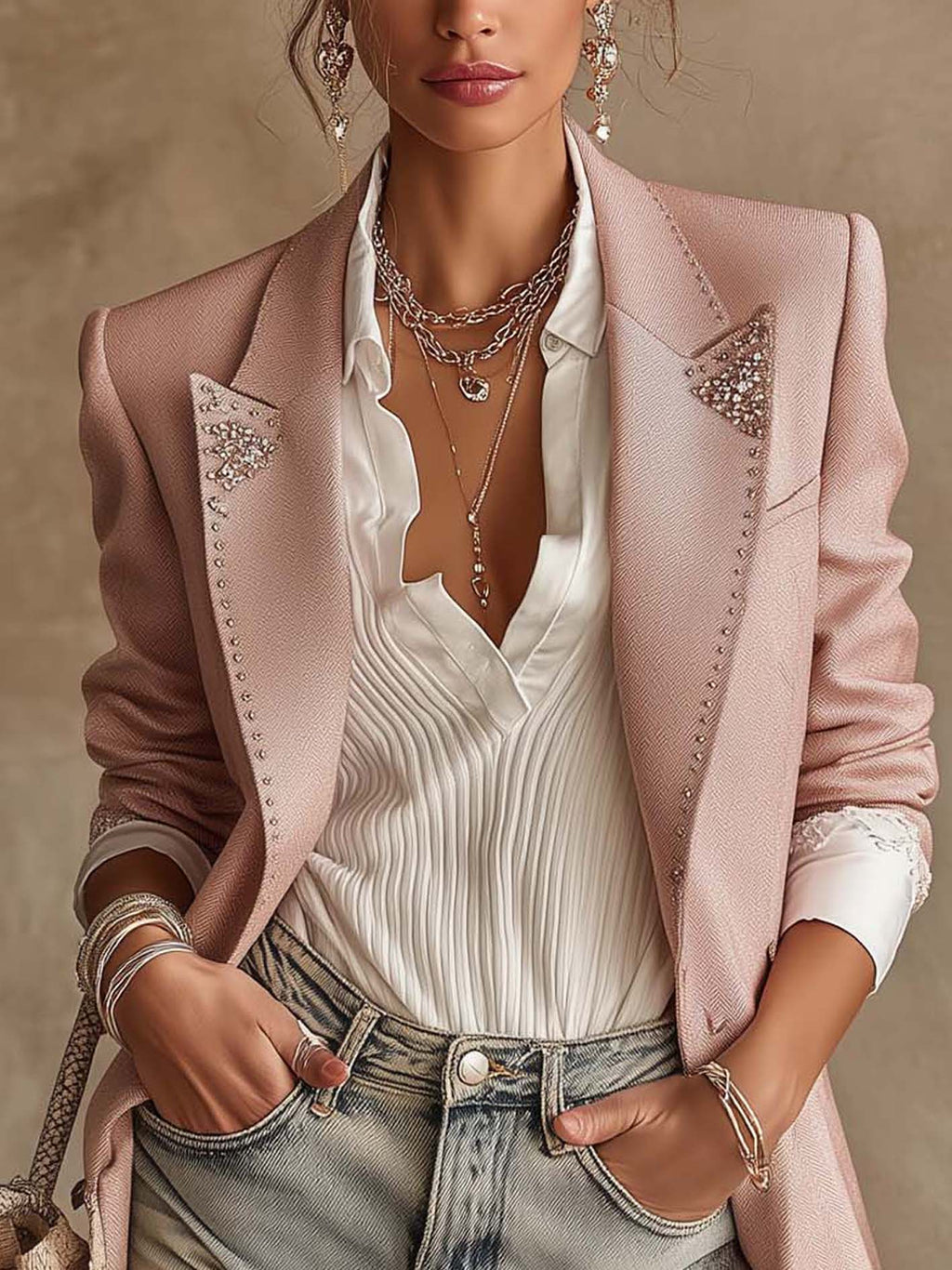 Crystal™ | Pink Rhinestone Tailored Blazer