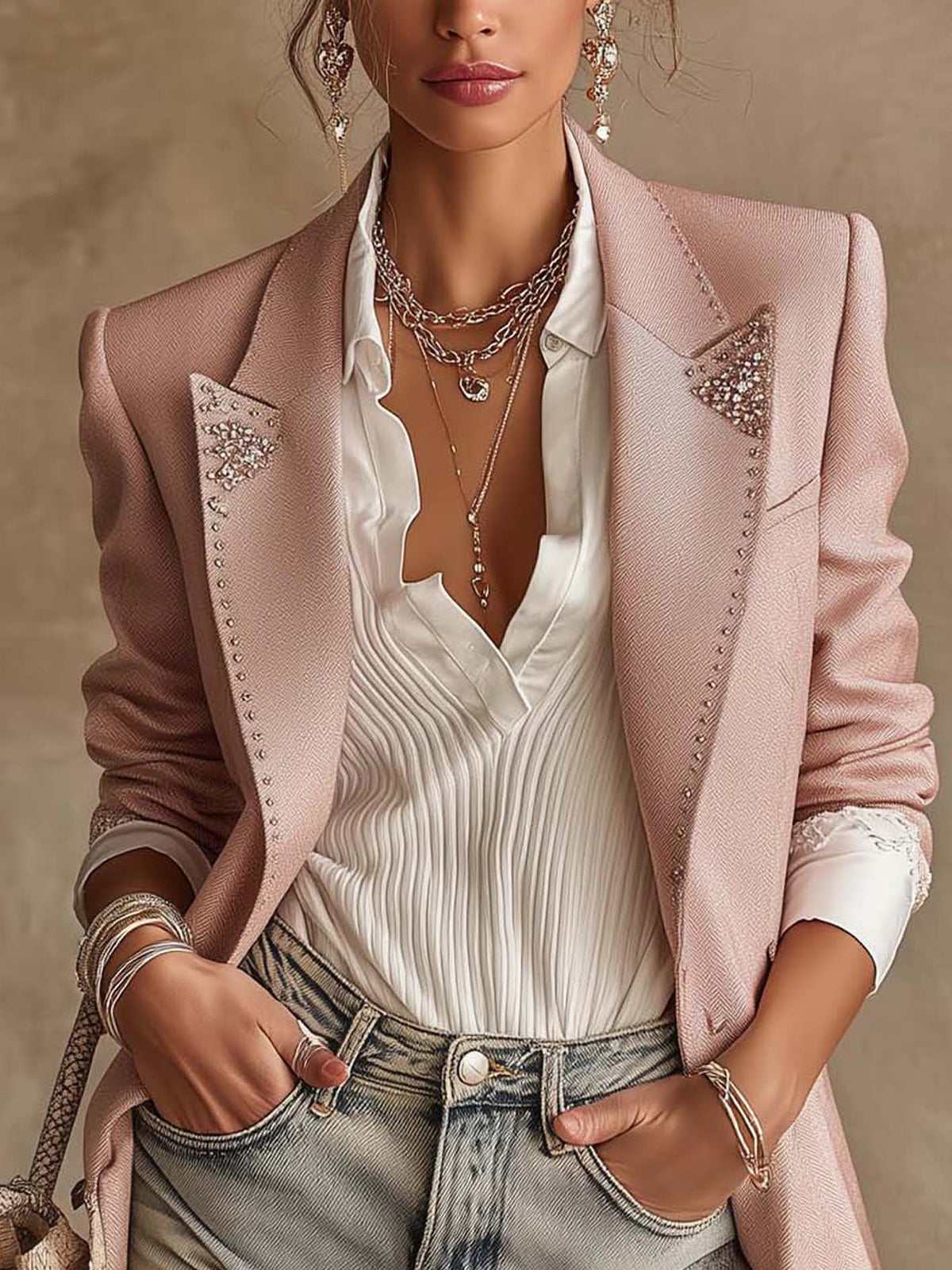 Crystal™ | Pink Rhinestone Tailored Blazer