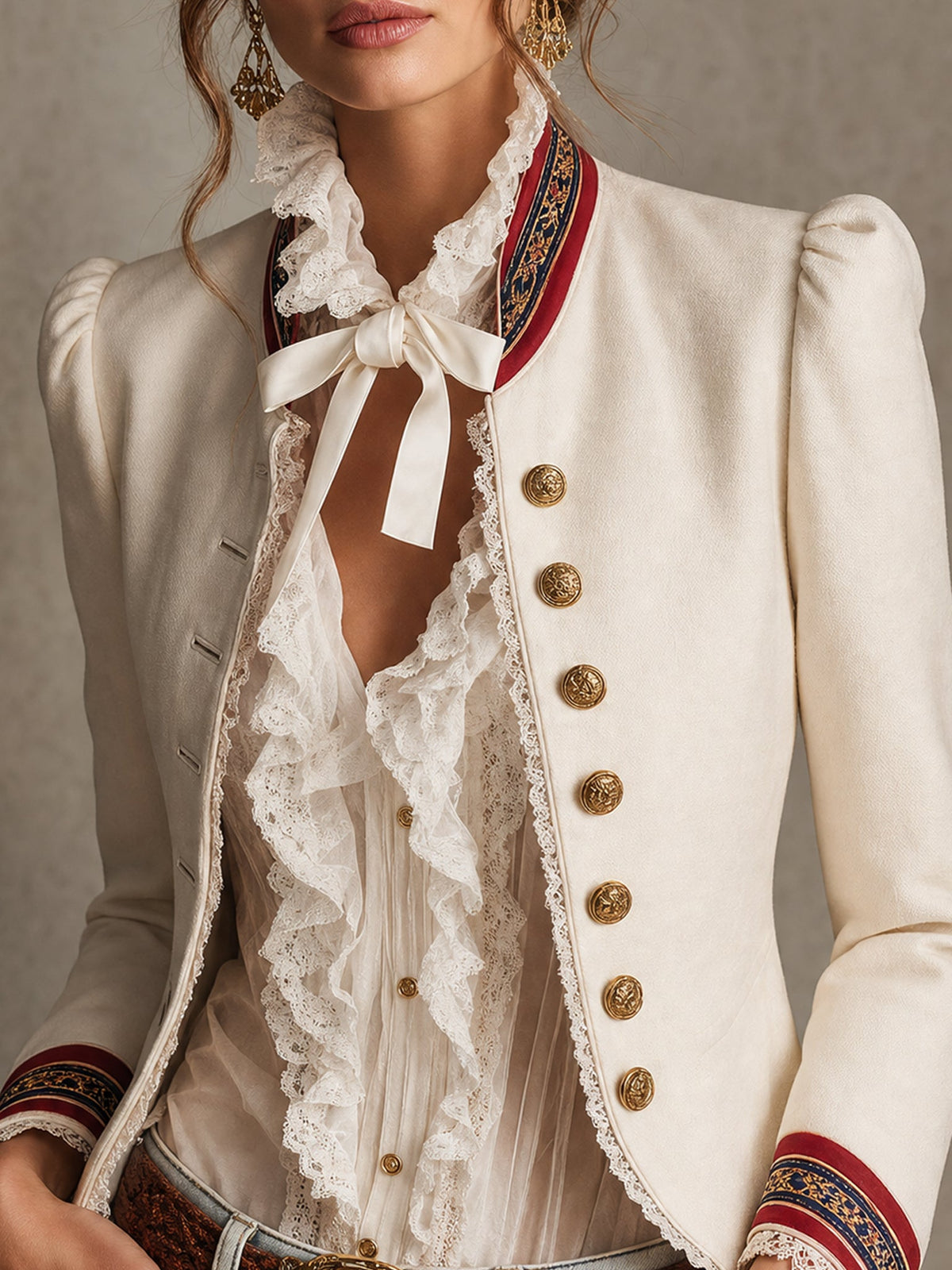 Odile™ | White Contrast Trim Napoleon Blazer
