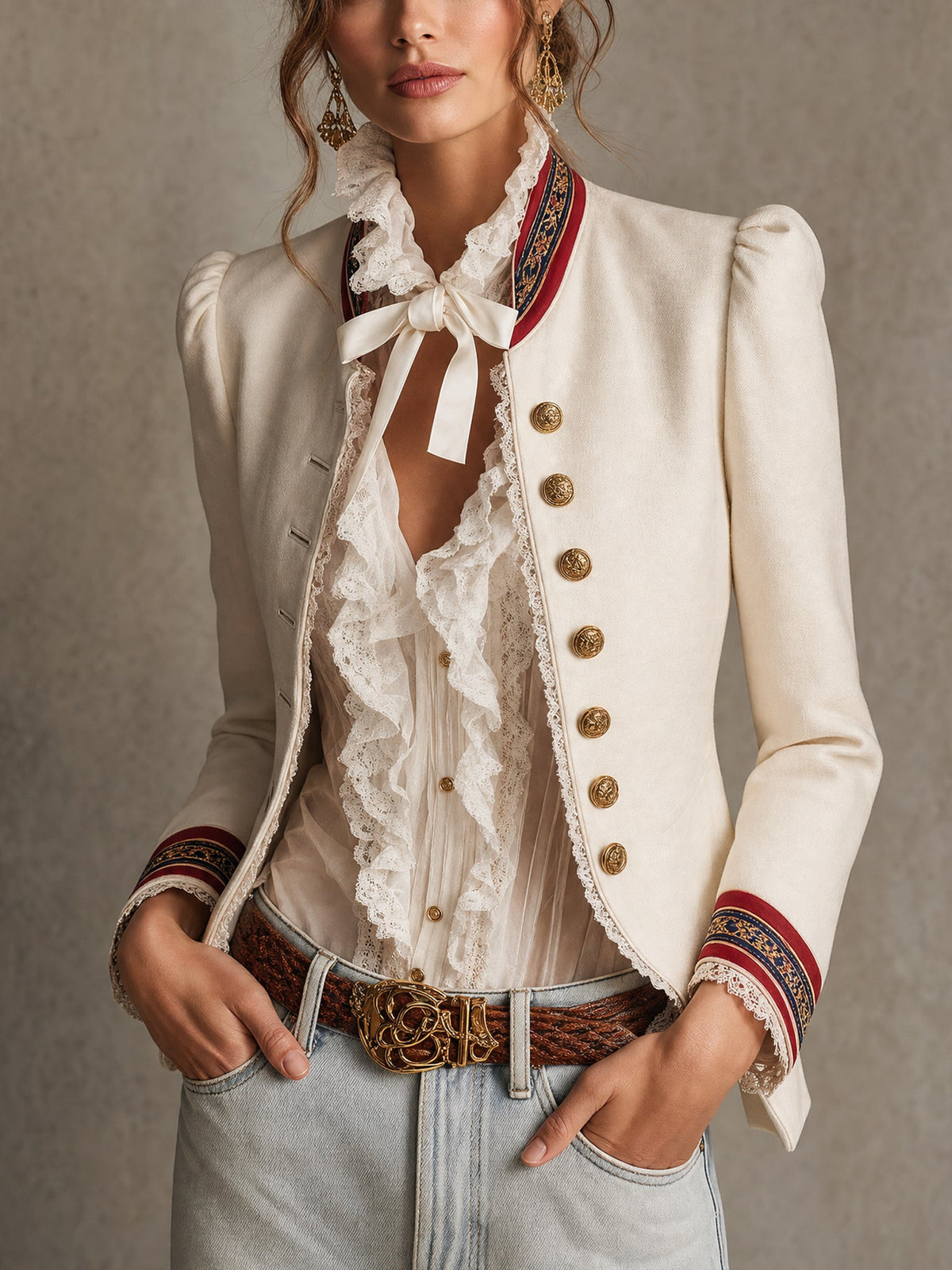 Odile™ | White Contrast Trim Napoleon Blazer