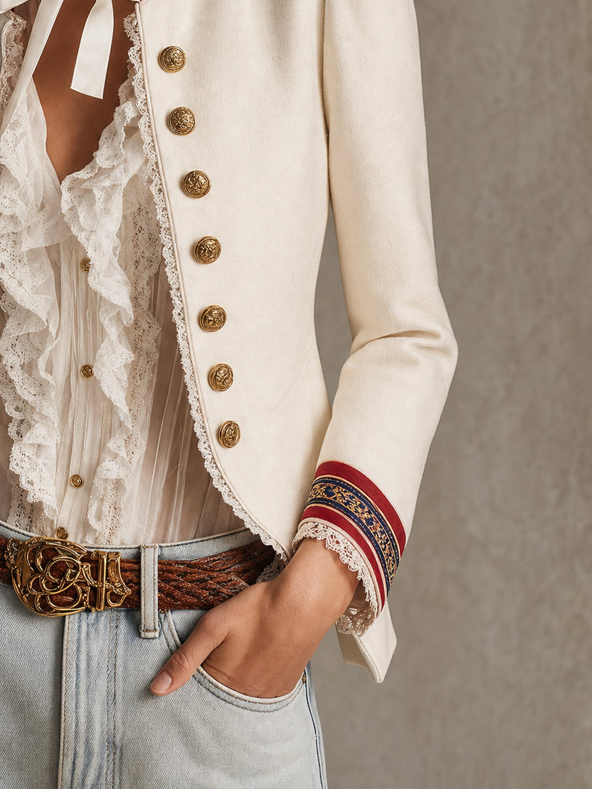Odile™ | White Contrast Trim Napoleon Blazer