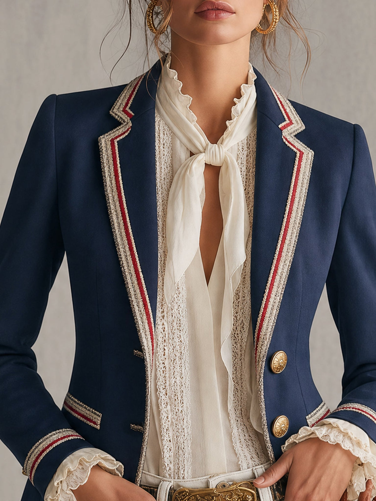 Marina™ | Blue Contrast Trim Cropped Blazer