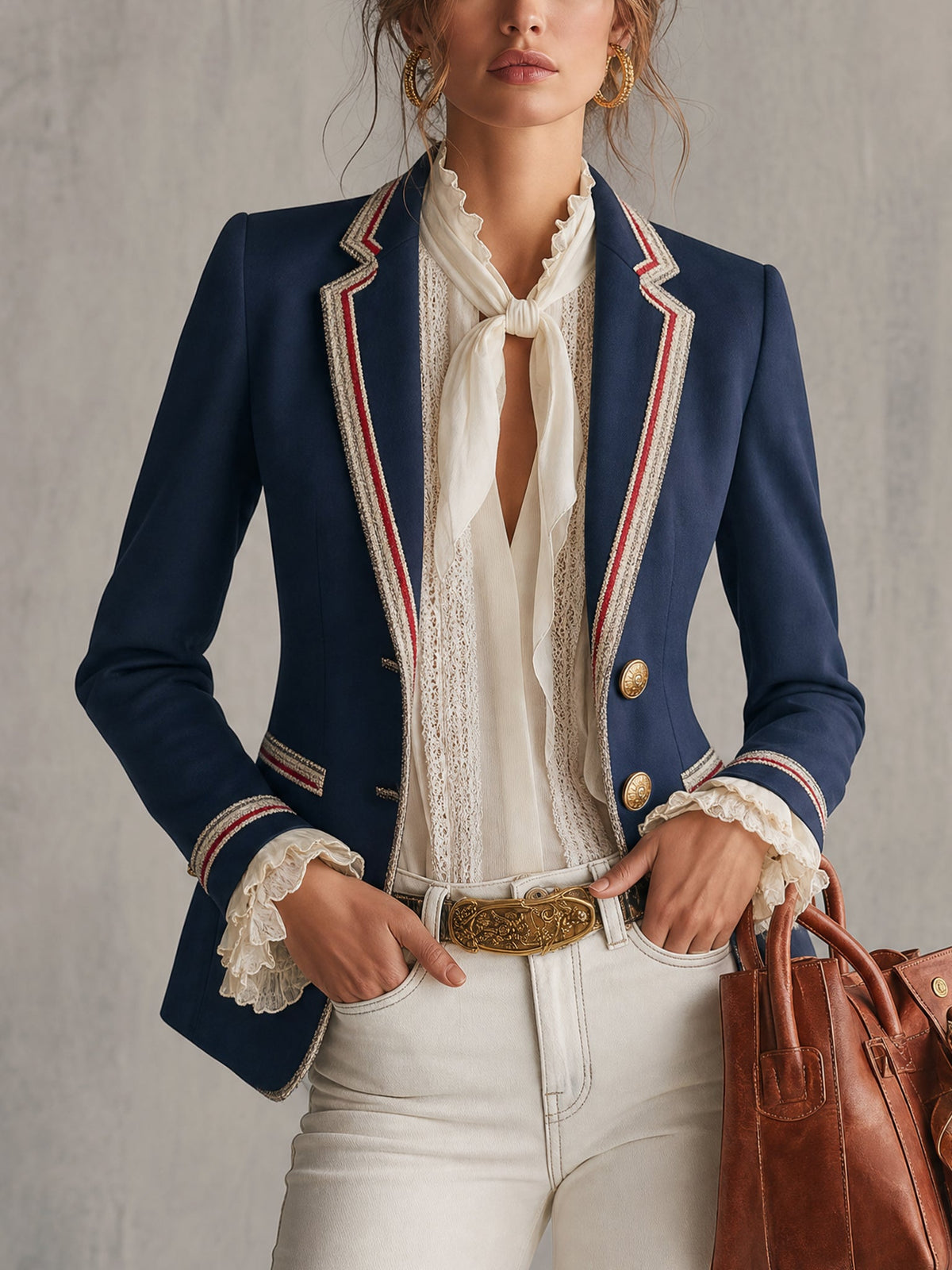Marina™ | Blue Contrast Trim Cropped Blazer