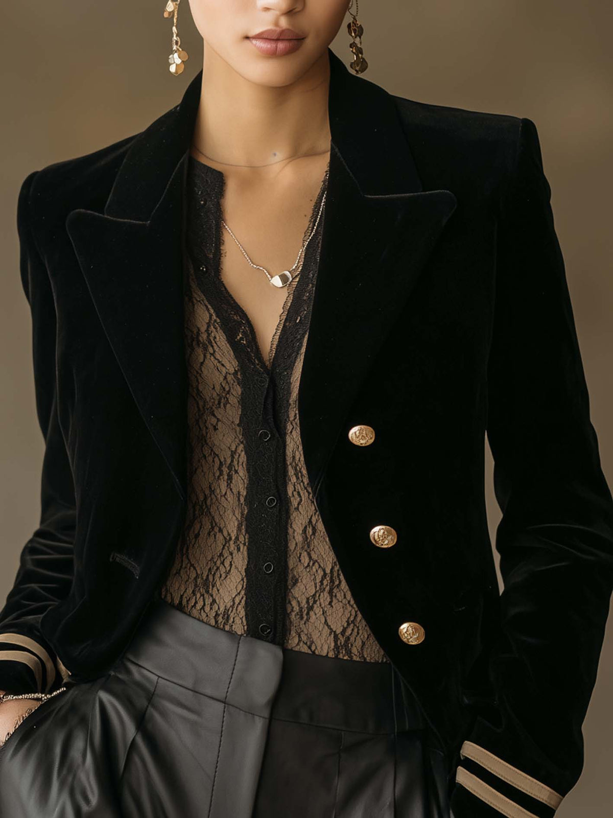 Adele™ | Black Velvet Gold-Button Blazer