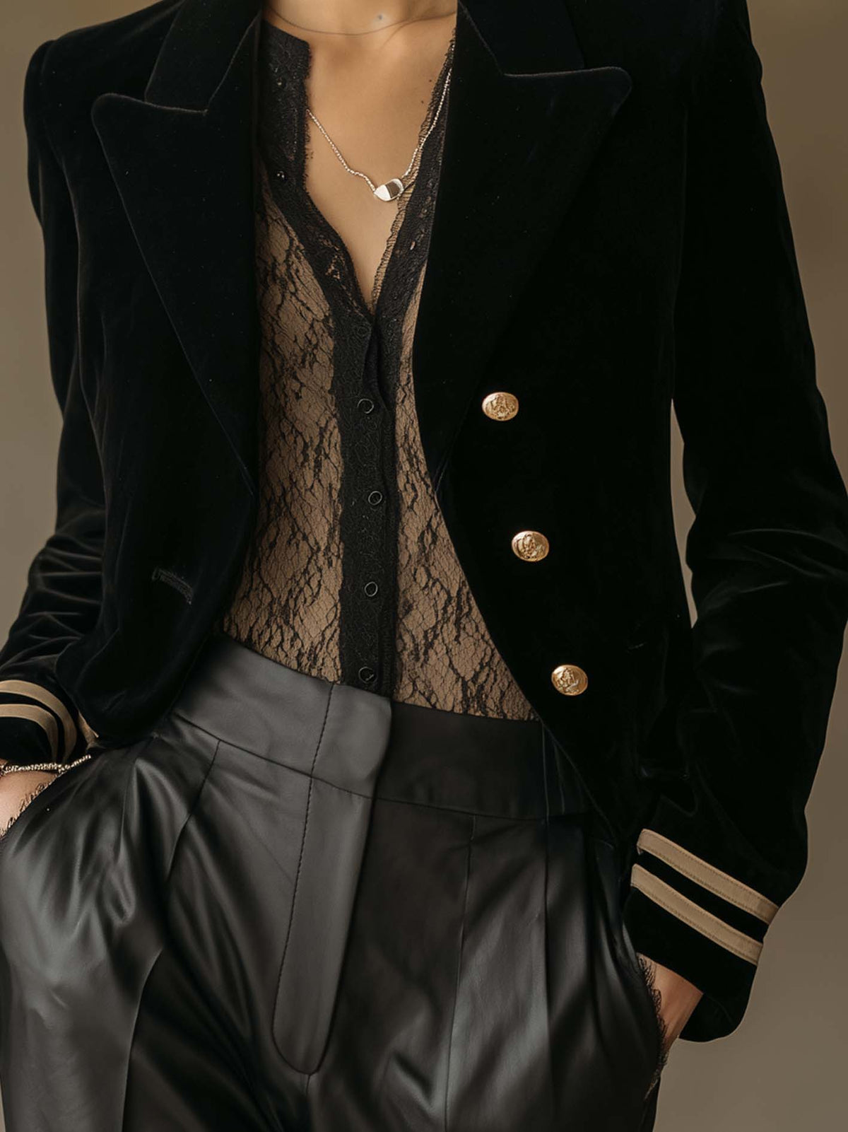 Adele™ | Black Velvet Gold-Button Blazer