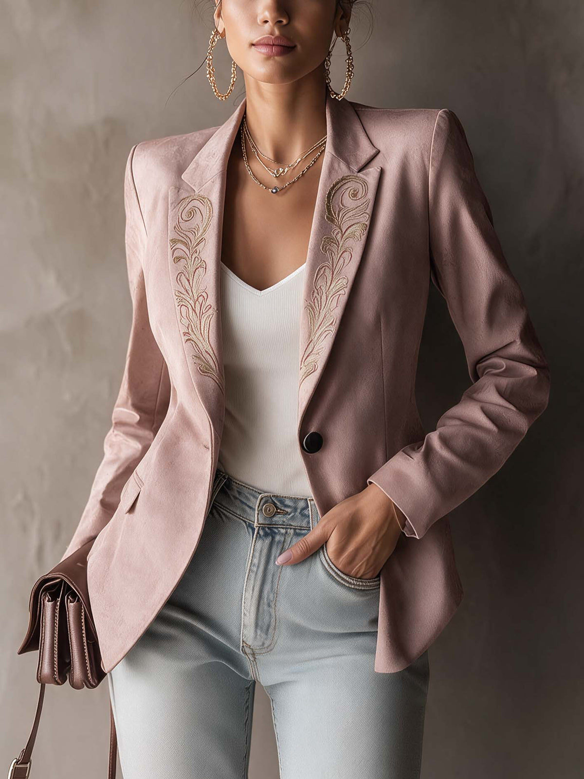 Rosalind™ | Dusty Pink Embroidered Blazer