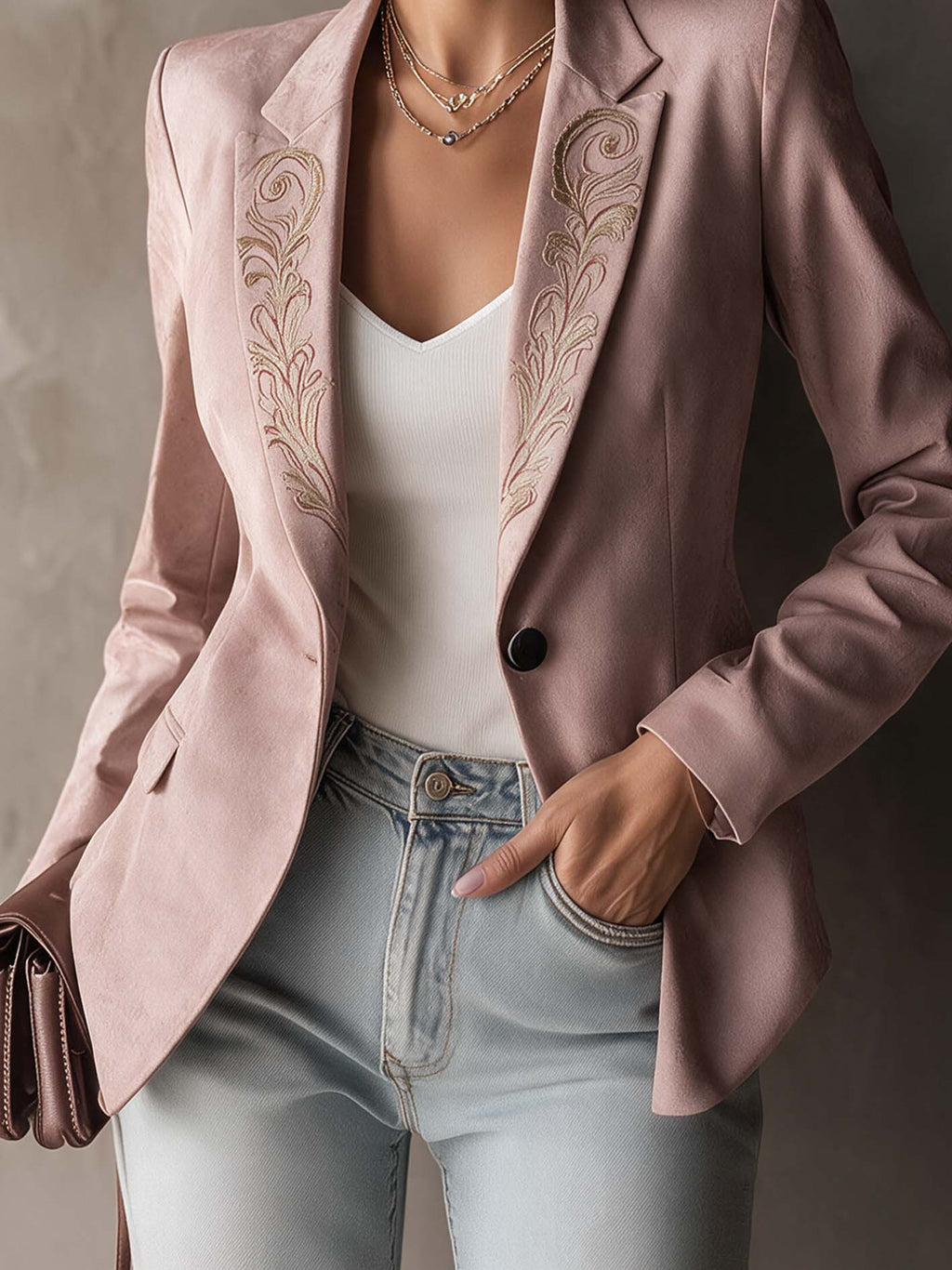 Rosalind™ | Dusty Pink Embroidered Blazer