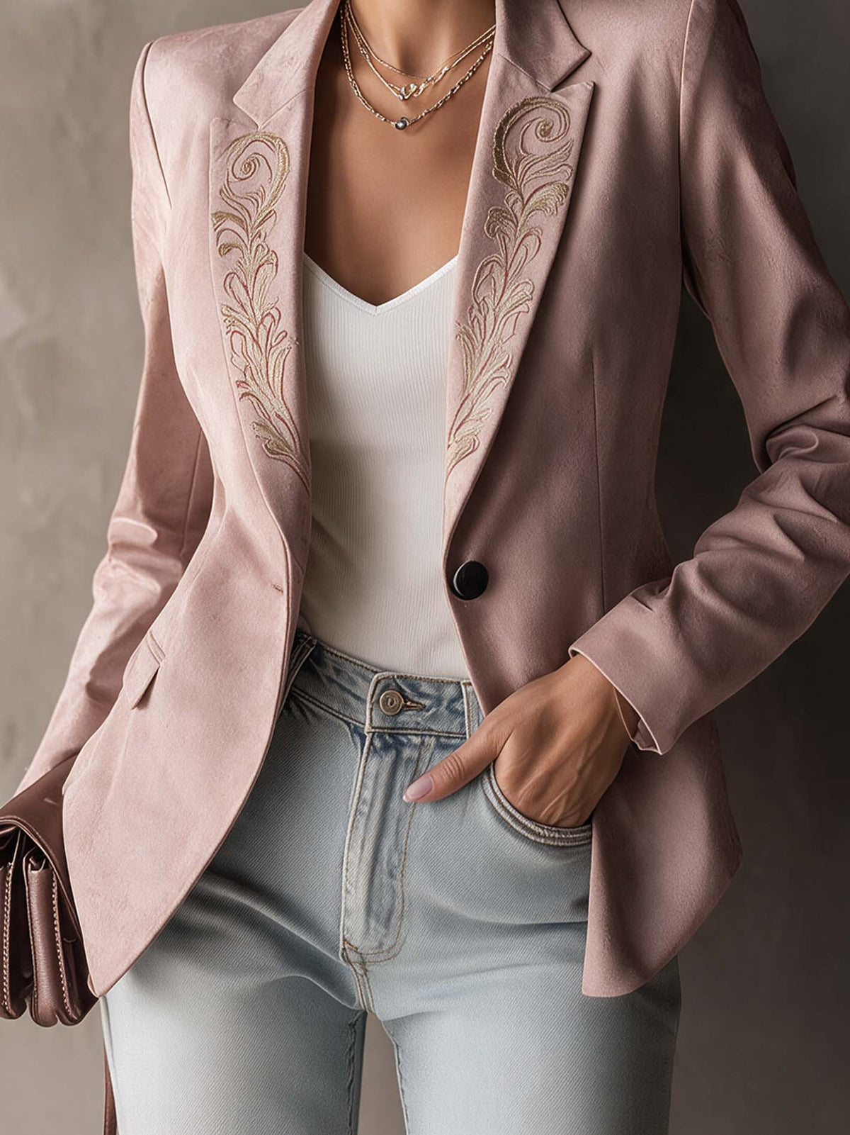 Rosalind™ | Dusty Pink Embroidered Blazer