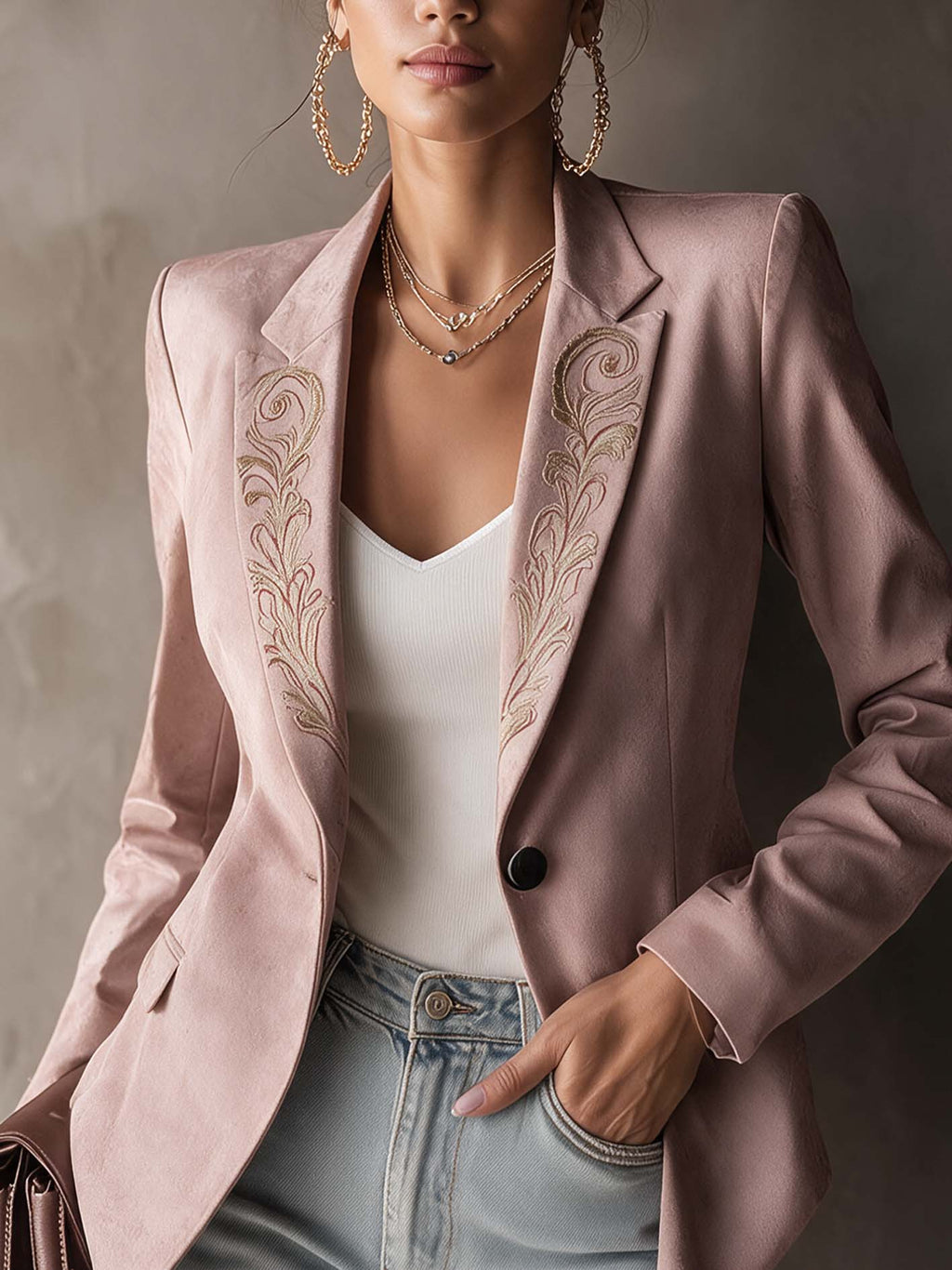 Rosalind™ | Dusty Pink Embroidered Blazer