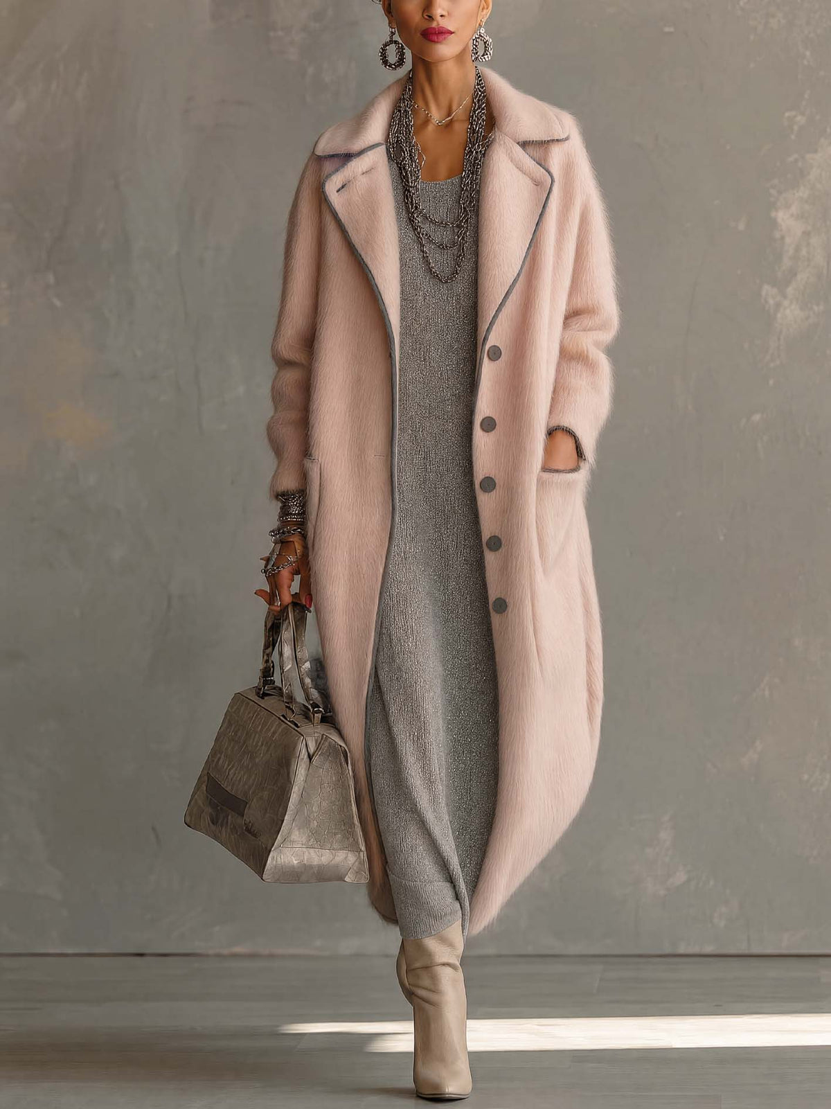 Fleur™ | Blush Pink Faux Fur Longline Coat