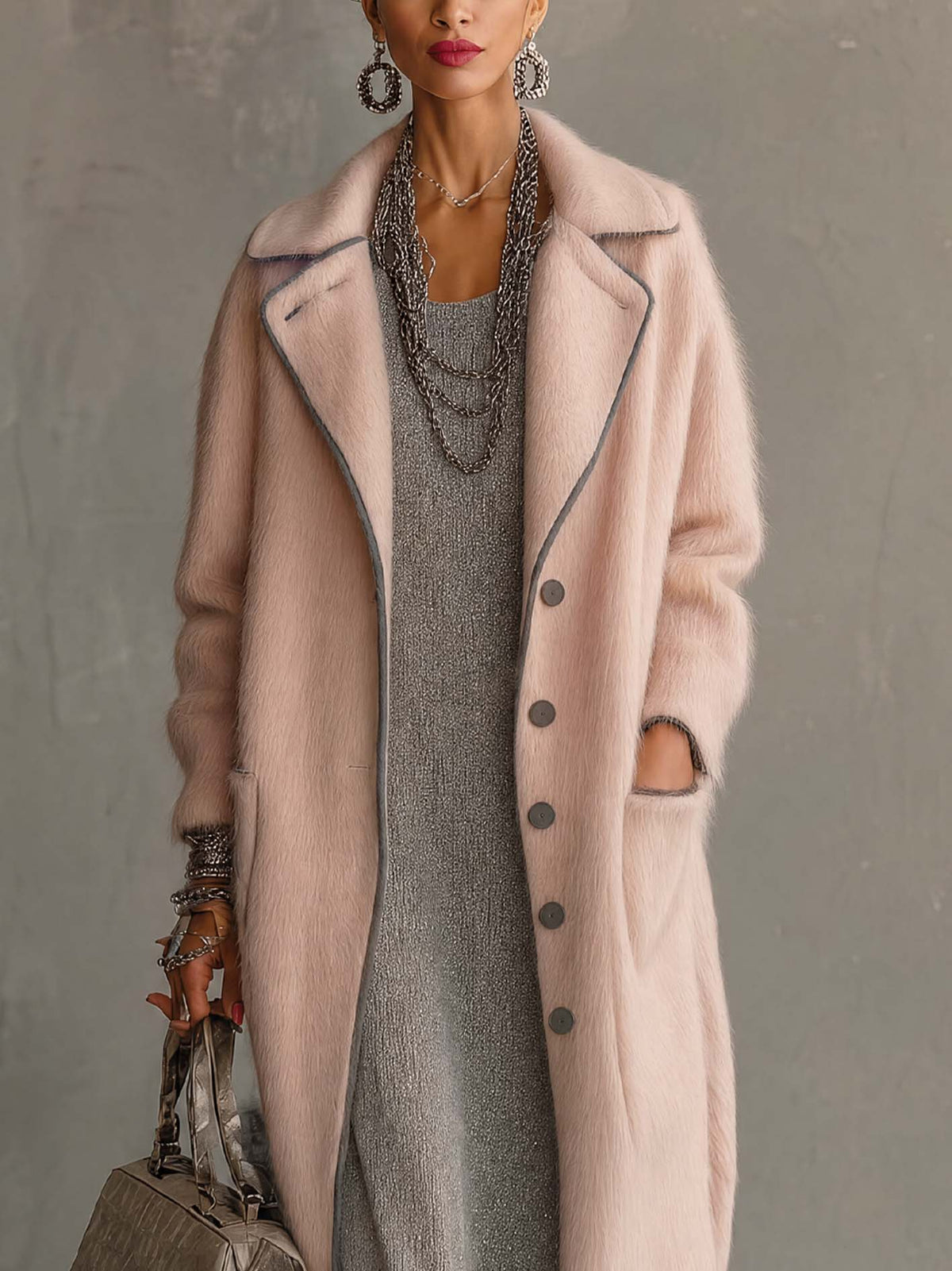 Fleur™ | Blush Pink Faux Fur Longline Coat