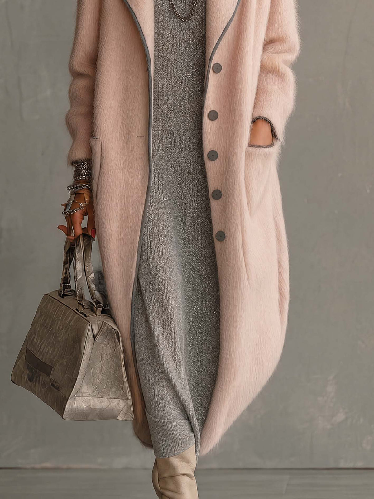 Fleur™ | Blush Pink Faux Fur Longline Coat