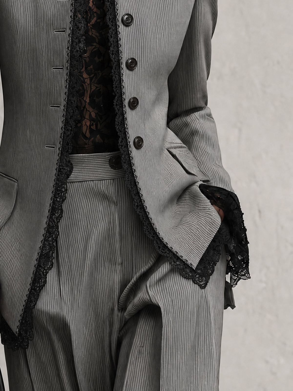 Eloise™ | Gray Embroidered Lace Trim Blazer