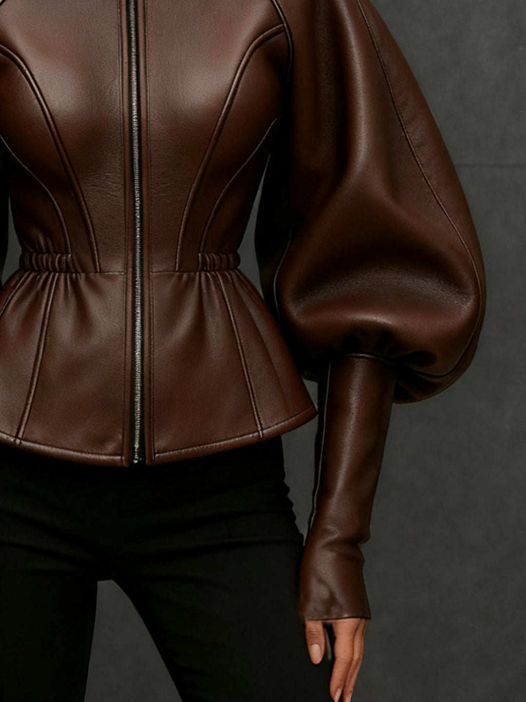 Remi™ | Faux Leather Balloon-Sleeve Jacket