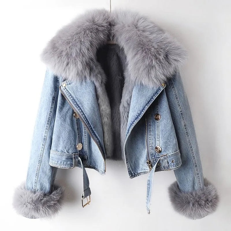Celeste™ | Faux Fur Denim Moto Jacket