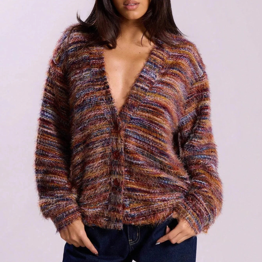 Clementine™ | Multicolor Fuzzy Knit Cardigan