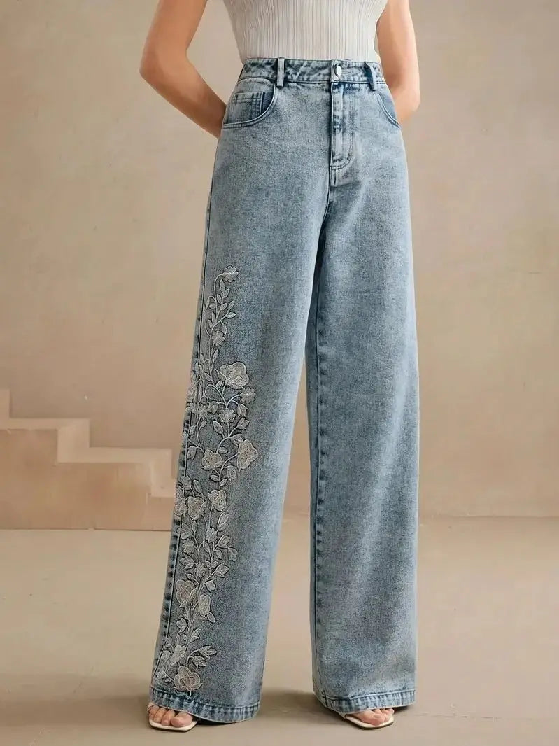 Flora™ | Embroidered Wide-Leg Denim Jean