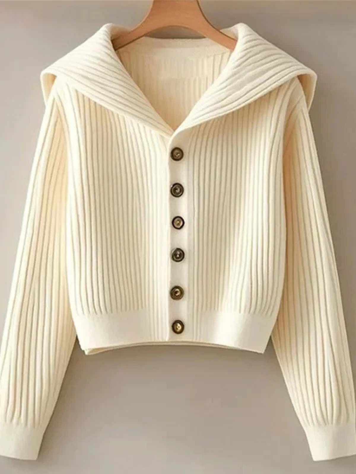 Melina™ | Sailor-Collar Rib Knit Cardigan