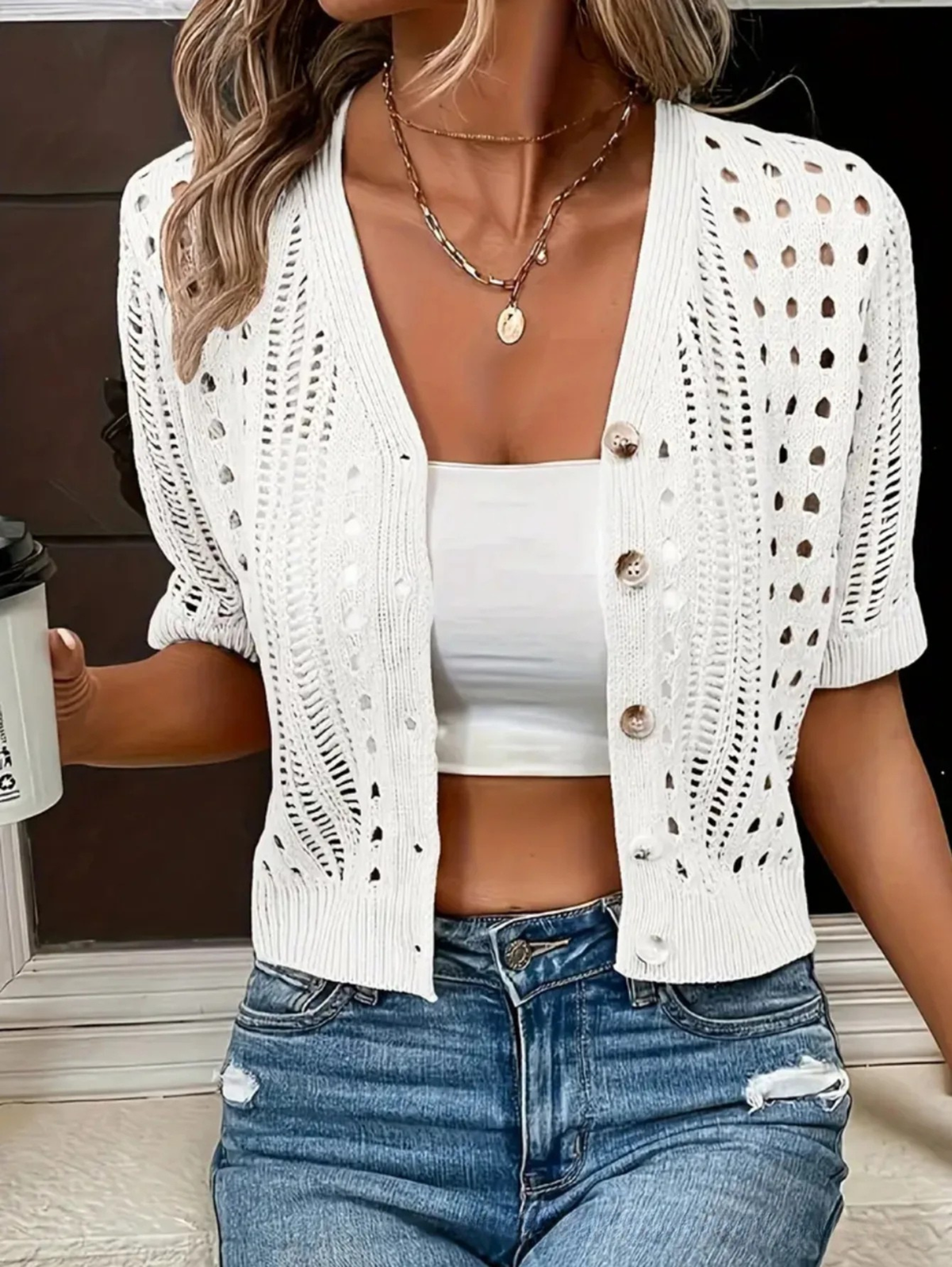 Mirelle™ | Pointelle Crop Cardigan