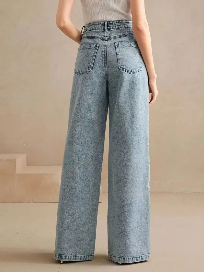 Flora™ | Embroidered Wide-Leg Denim Jean