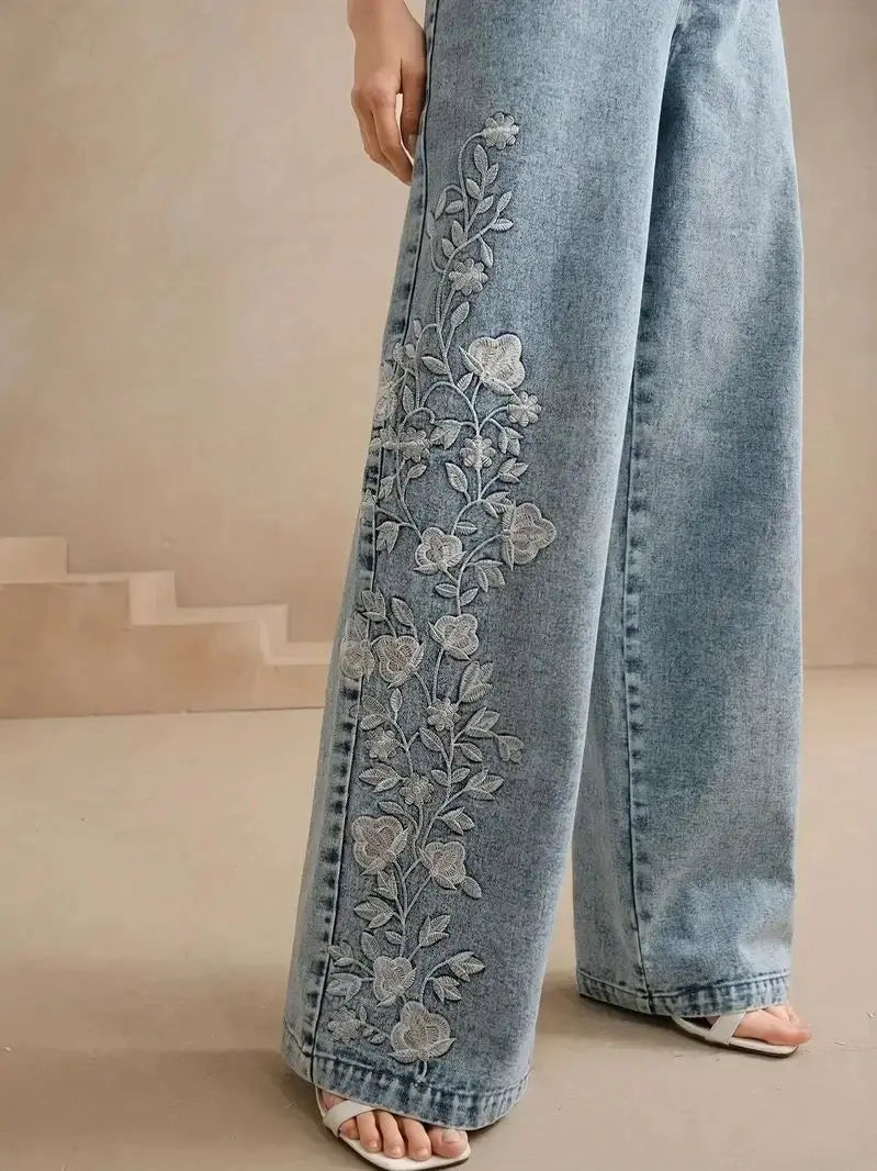 Flora™ | Embroidered Wide-Leg Denim Jean