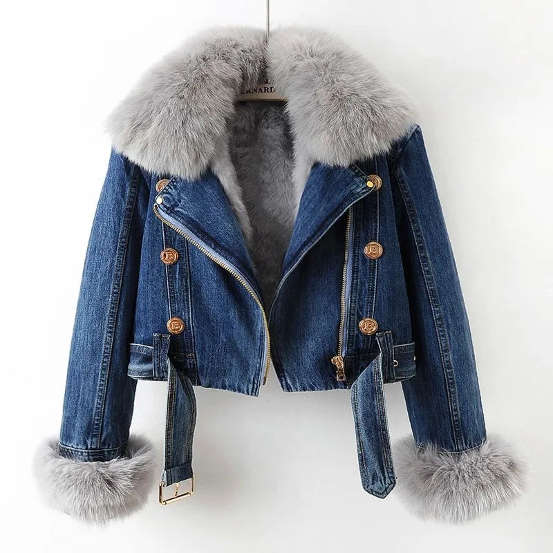 Celeste™ | Faux Fur Denim Moto Jacket