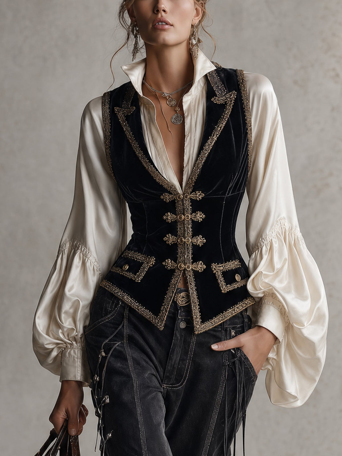 Odette™ | Black Velvet Sleeveless Vest