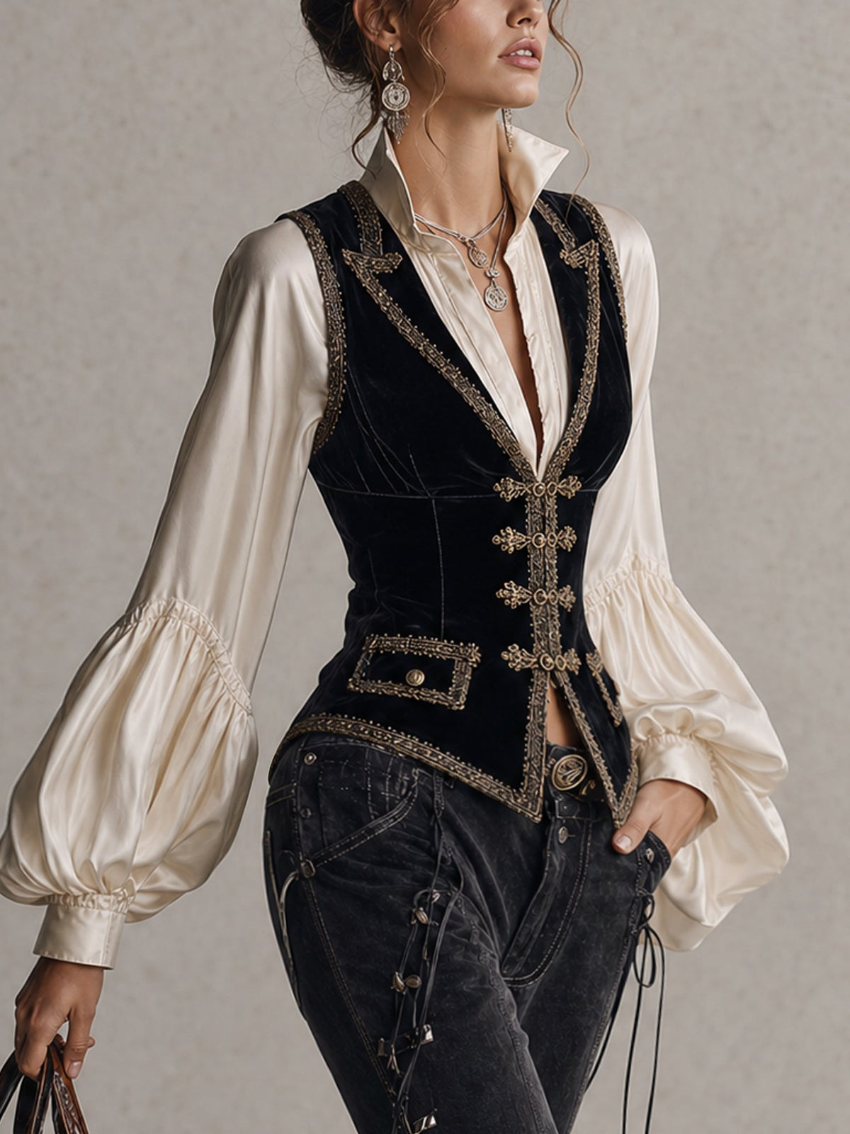 Odette™ | Black Velvet Sleeveless Vest
