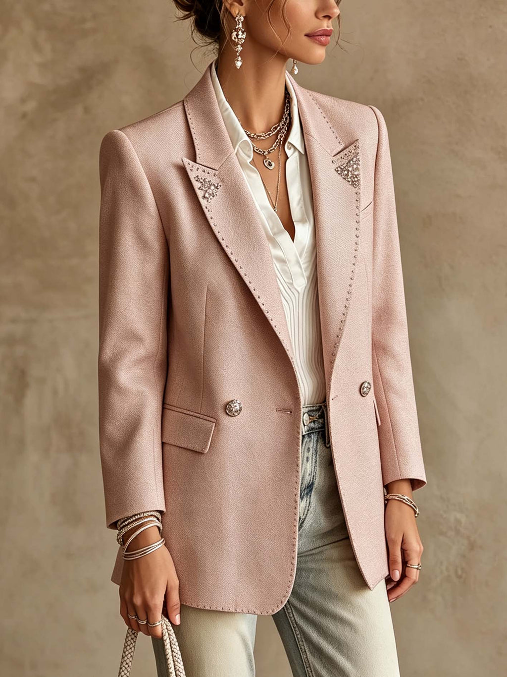 Crystal™ | Pink Rhinestone Tailored Blazer