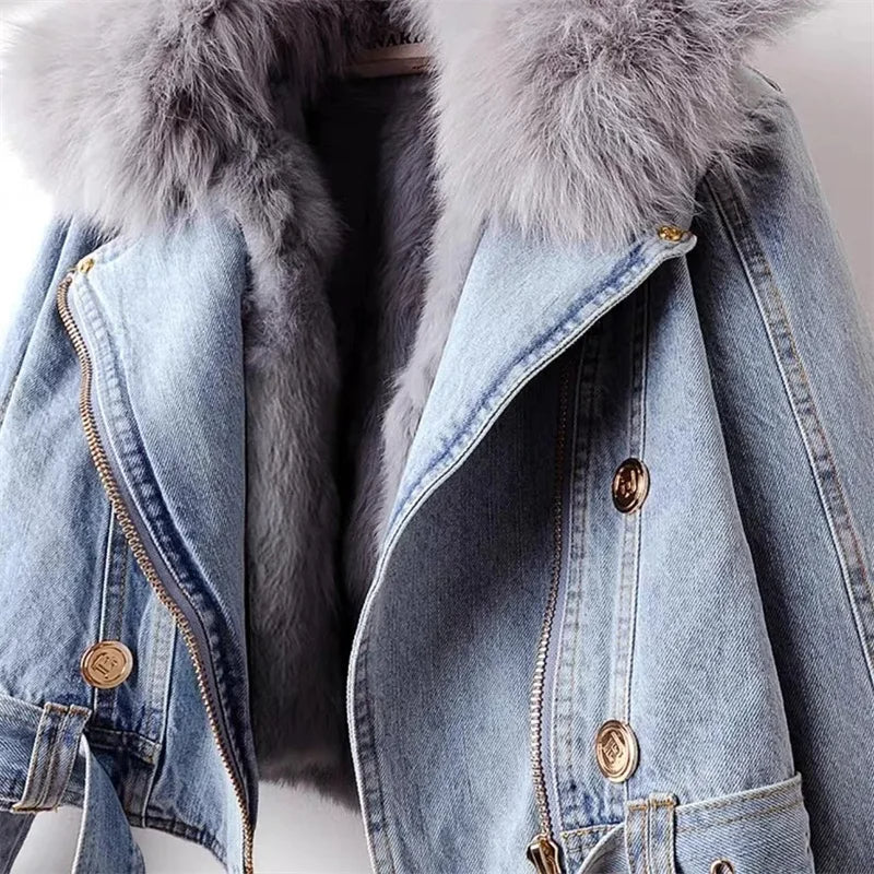 Celeste™ | Faux Fur Denim Moto Jacket
