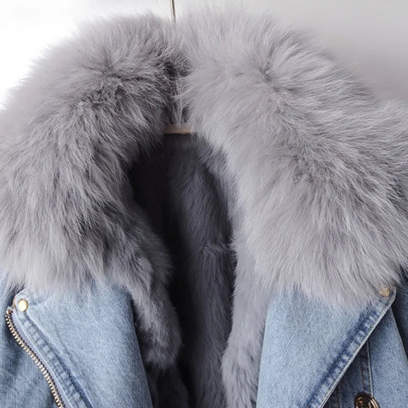 Celeste™ | Faux Fur Denim Moto Jacket