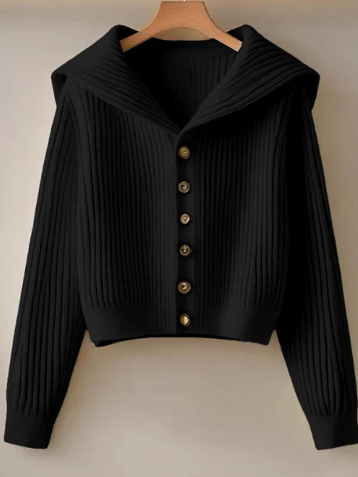 Melina™ | Sailor-Collar Rib Knit Cardigan
