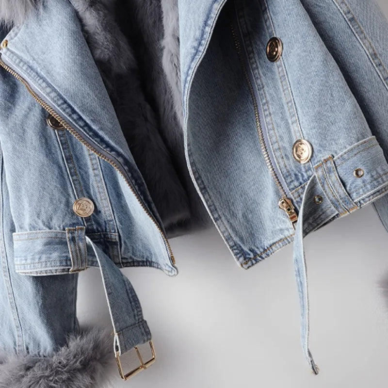 Celeste™ | Faux Fur Denim Moto Jacket