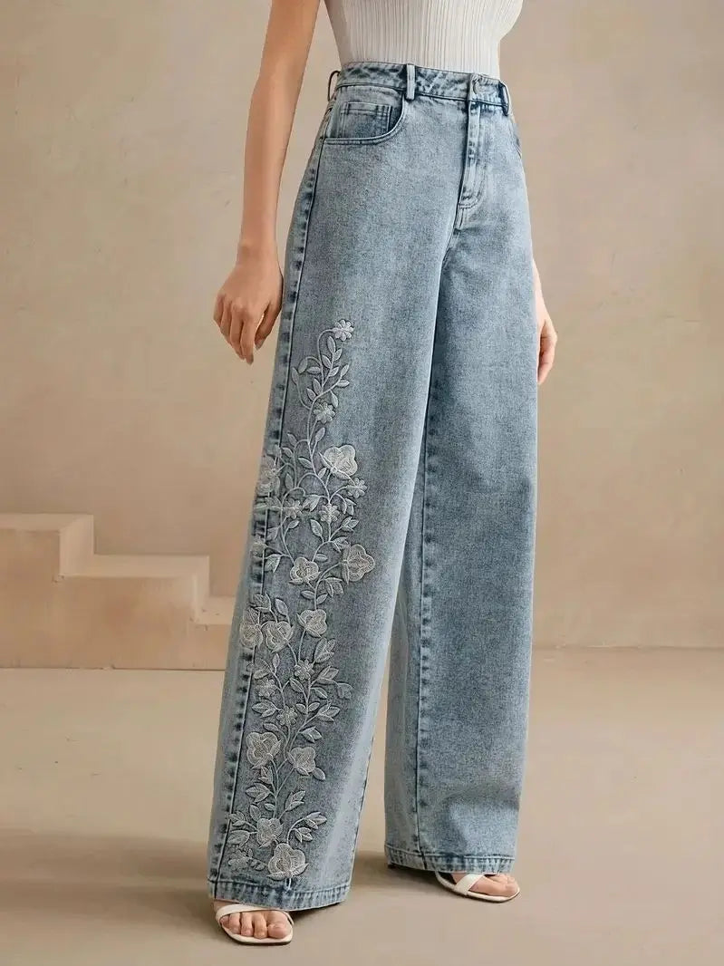 Flora™ | Embroidered Wide-Leg Denim Jean
