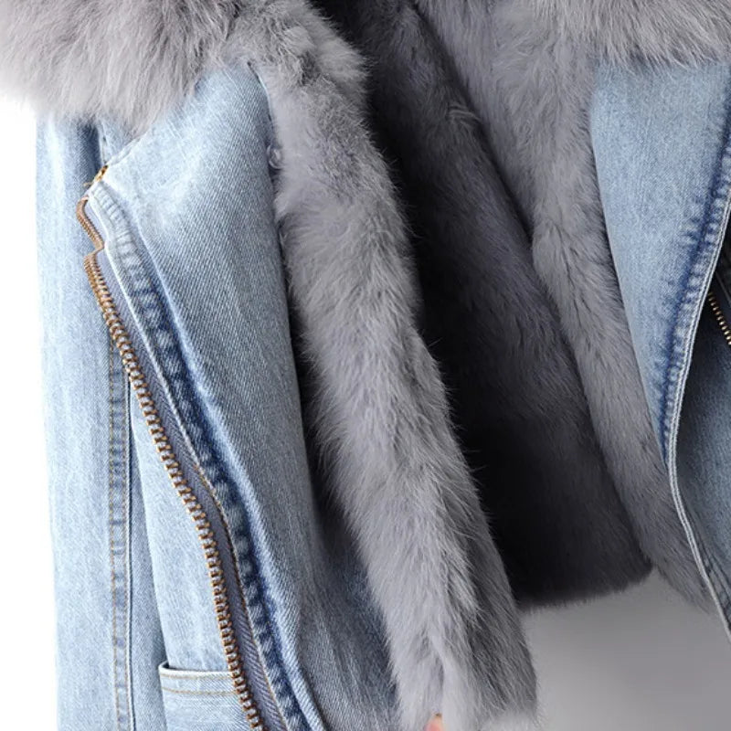 Celeste™ | Faux Fur Denim Moto Jacket