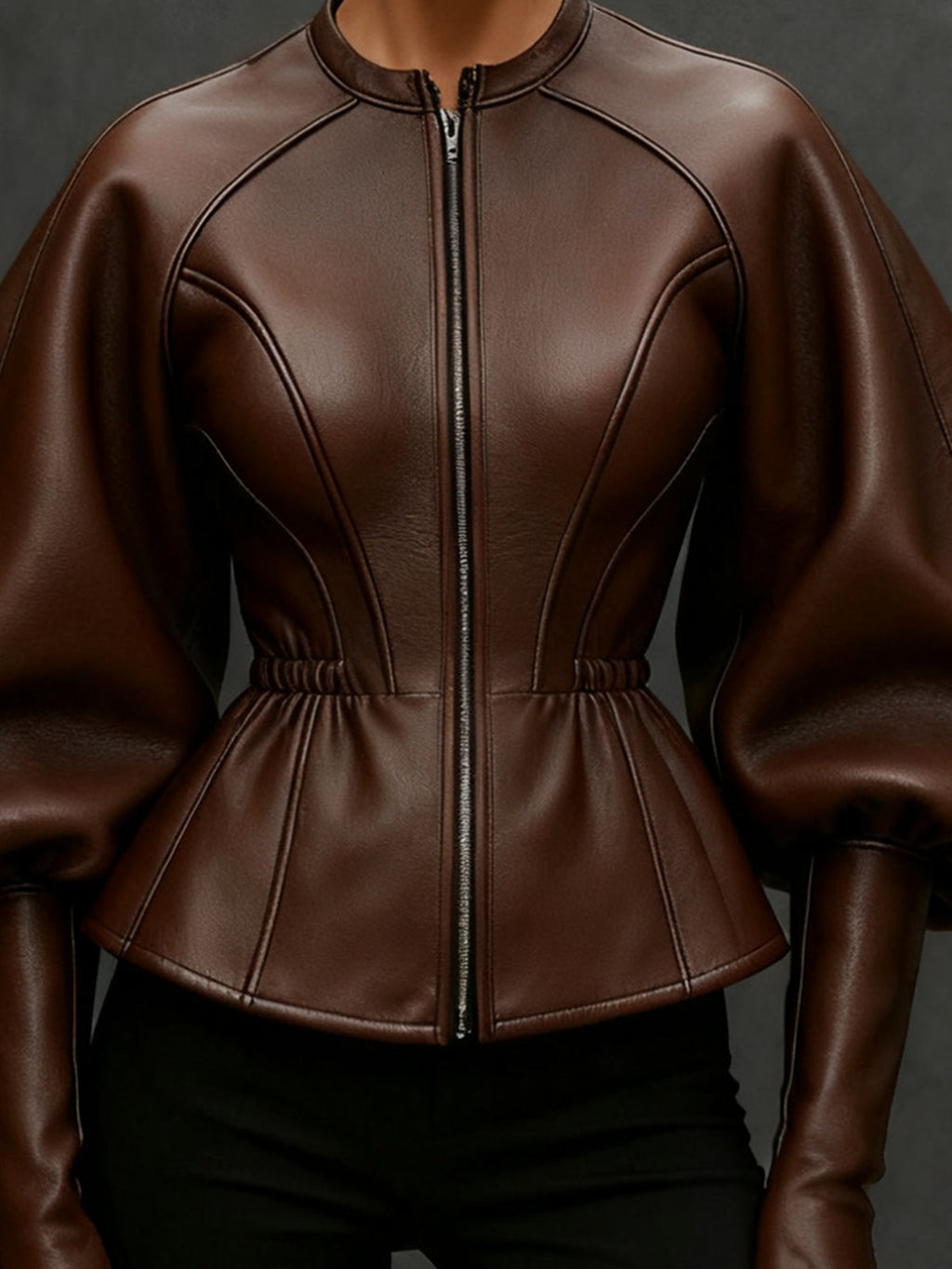 Remi™ | Faux Leather Balloon-Sleeve Jacket