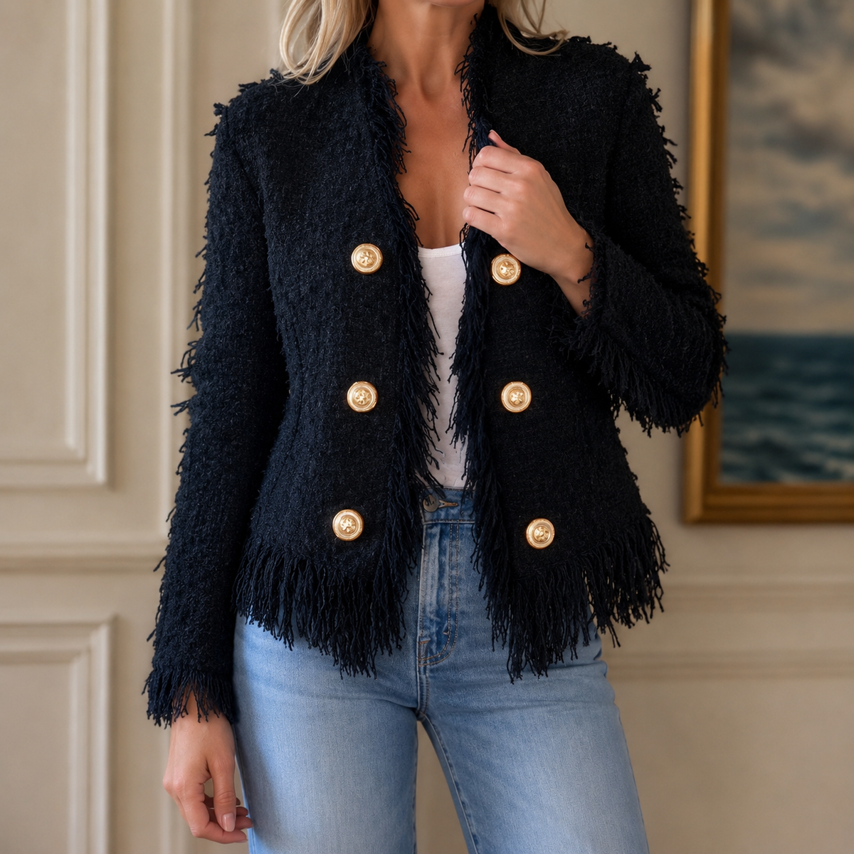 Genevieve™ | Textured Fringe Blazer