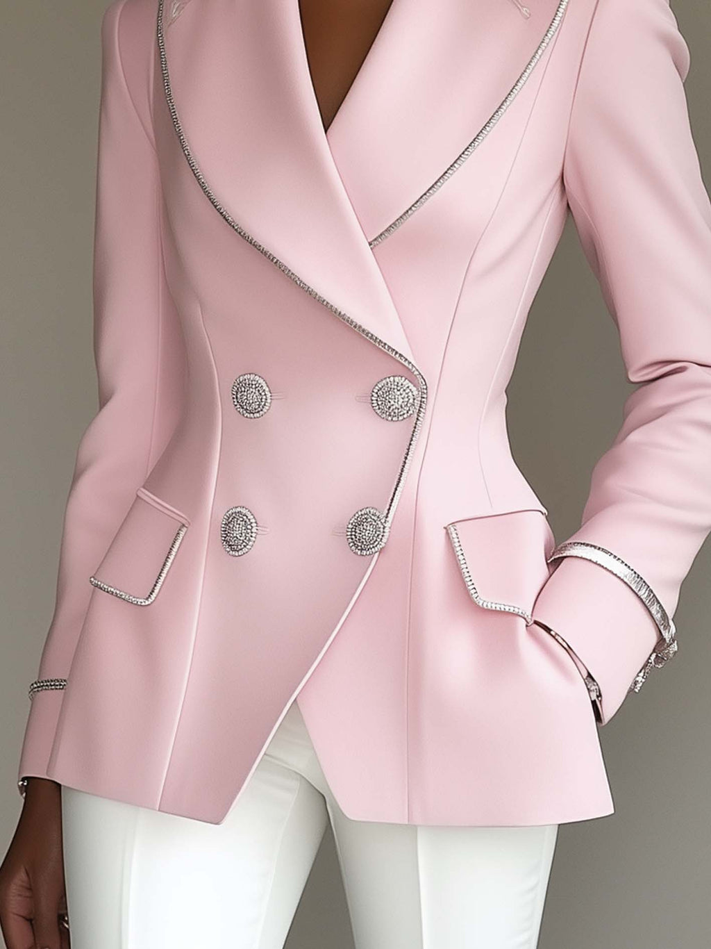 Priscilla™ | Silver-Trim Double-Breasted Blazer