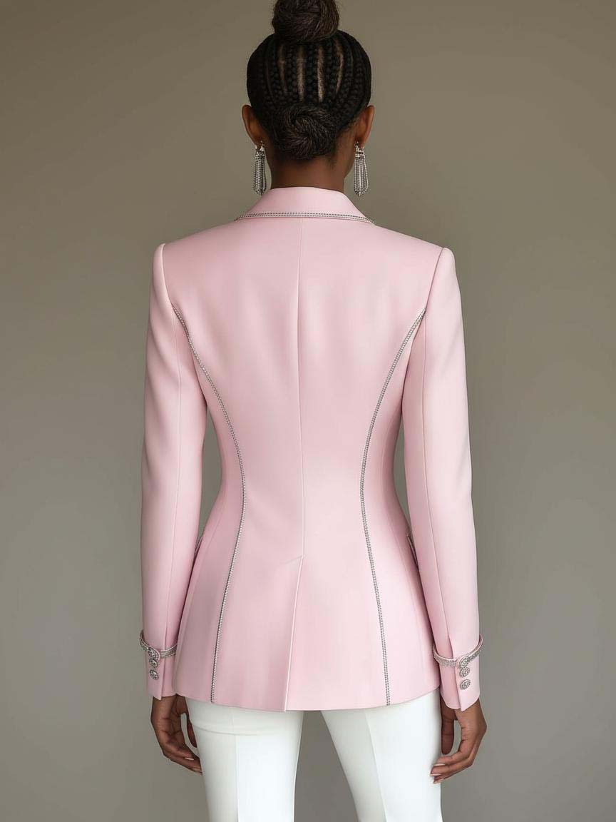 Priscilla™ | Silver-Trim Double-Breasted Blazer
